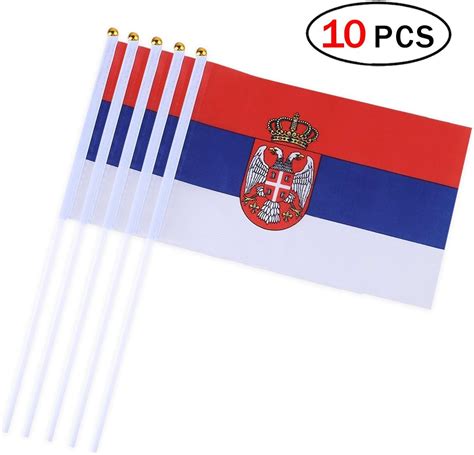 Ndier Serbia Stick Flag 5.5 x 8.3 Inch Small Hand Held Flag of 10 PCS ...