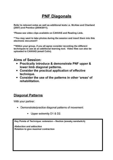 PNF Diagonals practical - PNF Diagonals Refer to relevant notes as well ...