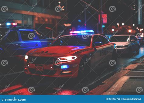 Police Lights and Police Car in New York. Police Car with Red and Blue ...