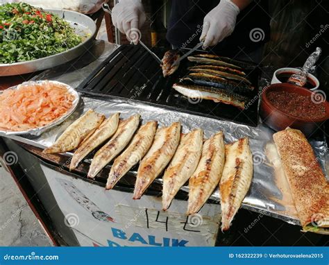 Turkish Fast Food - Balik Ekmek Fish in Bread in Istanbul. Stock Image ...