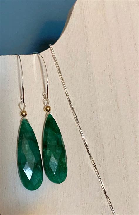 Gorgeous Genuine Emerald Dangle Earrings With Sterling Silver - Etsy