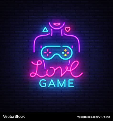 Video games conceptual logo love game neon Vector Image