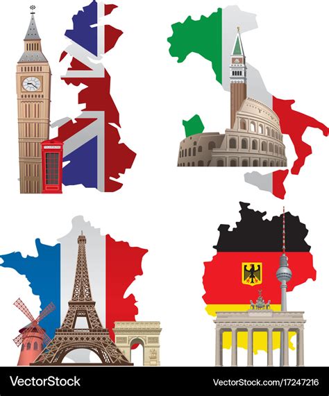 Europe landmarks and maps Royalty Free Vector Image