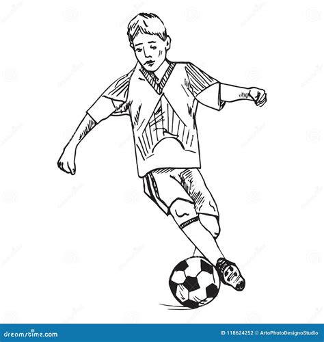 A Boy Playing Football Sketch : Boy football player set team little footballer vector.