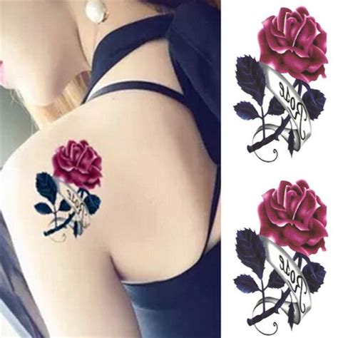 Fashion Rose tattoo stickers Europe Totem Tattoo Shiny stickers Temporary Flash Tattoos Sticker ...