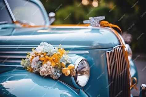 Premium AI Image | Vintage car with floral decorationxA