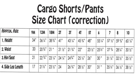 Cargo Short/Pant Pattern- Size Chart Correction Sheet - Hot Scott Patterns