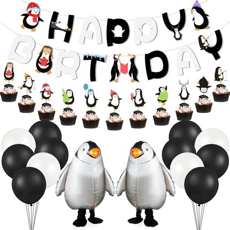 Buy 48 Pieces Penguin Birthday Party Decorations Include Happy Birthday ...