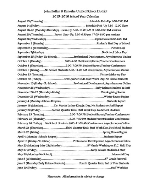 School Year Calendar Dates - Bullen Middle School