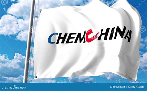 Waving Flag with ChemChina Logo Against Clouds and Sky. Editorial 3D Rendering Editorial Stock ...