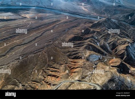 aerial view of the curved Qilian mountain road Stock Photo - Alamy