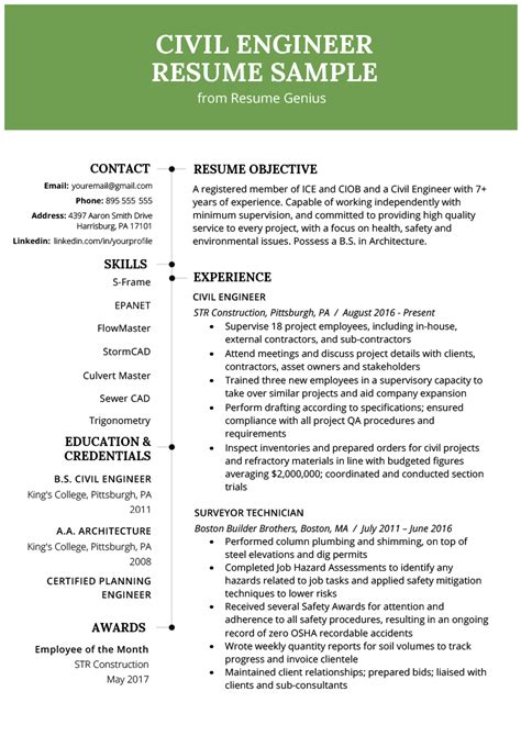 Civil Engineering Resume Example & Writing Guide | Resume Genius