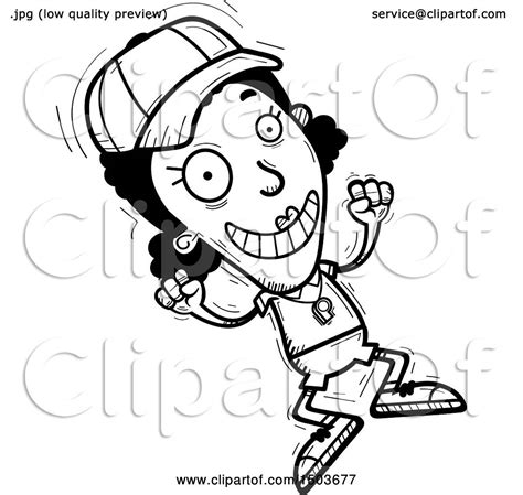 Clipart of a Black and White Jumping Black Female Coach - Royalty Free Vector Illustration by ...