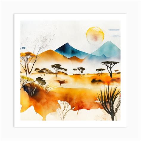 African Landscape Watercolor Painting Art Print by balram giri - Fy