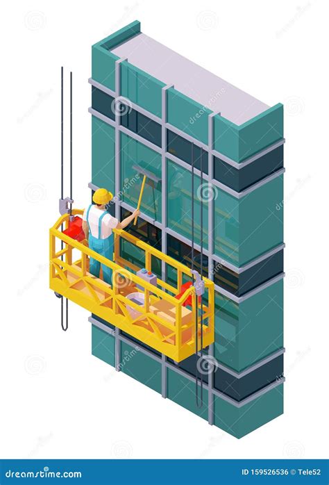 Vector Isometric Skyscraper Windows Cleaning Stock Vector - Illustration of downtown, cleaner ...