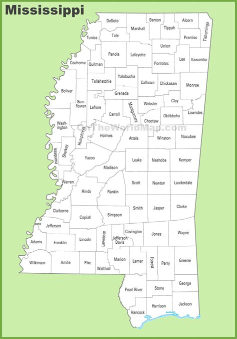 Printable Map Of Mississippi Counties