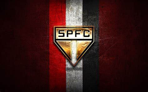 Download wallpapers Sao Paulo FC, golden logo, Serie A, red metal ...