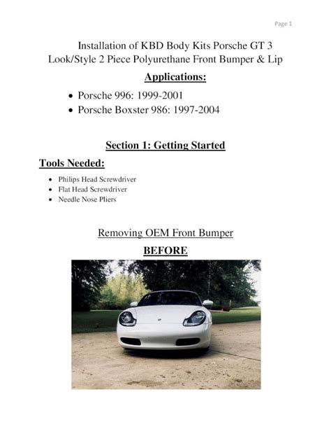 (PDF) Installation of KBD Body Kits Porsche GT 3 Look/Style 2 ...