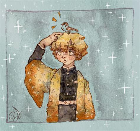 Drew a simple Zenitsu + Chuntaro to practice watercolor painting : r/KimetsuNoYaiba