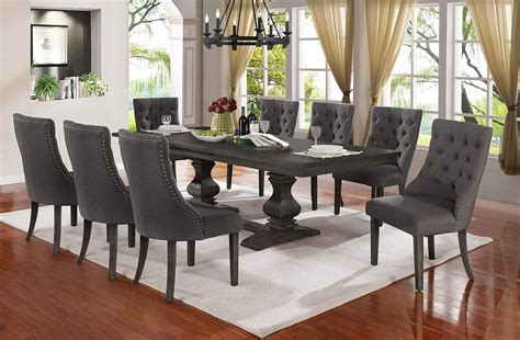 Amazon.com - Best Quality Furniture 9 Piece Dining Set, Dark Gray - Table & Chair Sets