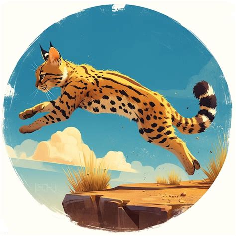 Savannah Cat Jumping on a High Shelf | Premium AI-generated vector