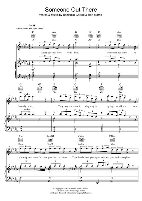 Someone Out There by Rae Morris Sheet Music for Piano, Vocal & Guitar Chords at Sheet Music Direct