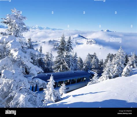 Arth-Rigi-Bahn mountain mountains railway railroad Mount Rigi Snow Winter Switzerland ...