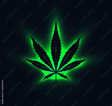 Black cannabis leaf silhouette with green neon glowing behind. Vector ...