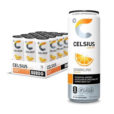 Celsius Energy Drink Sparkling Orange -- 12 fl oz Each / Pack of 12 ...