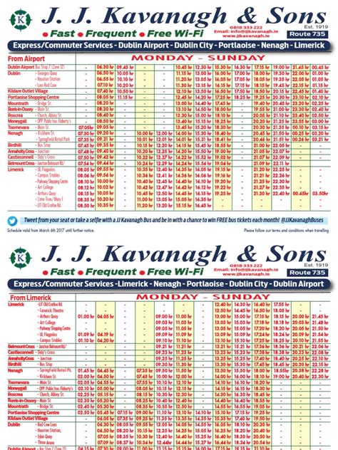 Latest JJ Kavanagh Limerick to Dublin Bus Timetable | Dublin | Public Transport