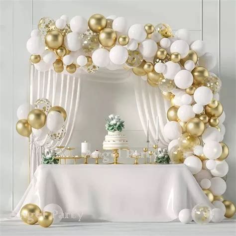 Arco De Globos Blanco Dorado Comunión Deco Fiesta Cromados