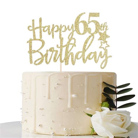 Gold Glitter Happy 65th Birthday Cake Topper,Hello 65, Cheers to 65 ...