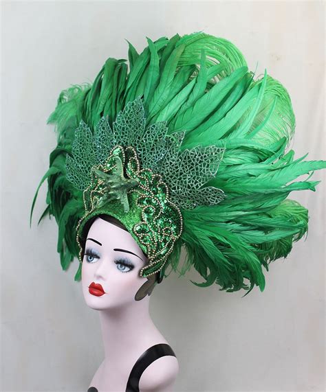 Green Feather Showgirl Headdress, Mermaid Costume, Las Vegas Showgirl, Dance Costume, Burlesque ...