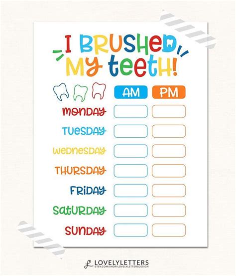 Teeth Brushing Chart / DIGITAL / I Brushed My Teeth / Kids Brushing Teeth Chart / Teeth ...