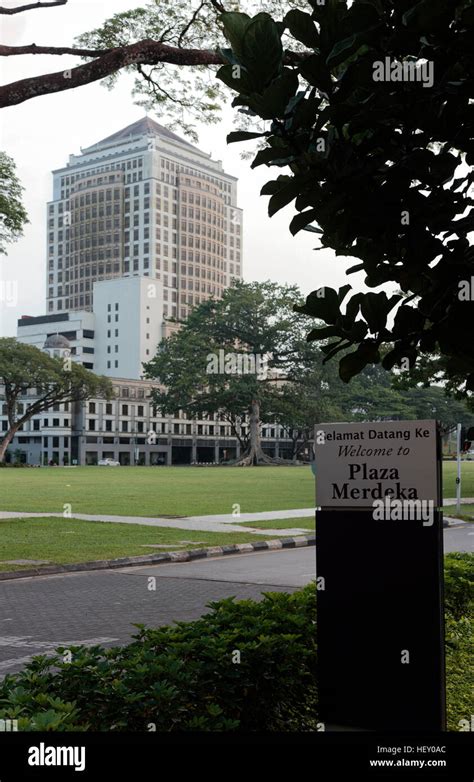 The Merdeka Palace Hotel, Kuching, seen across Plaza Merdeka field ...