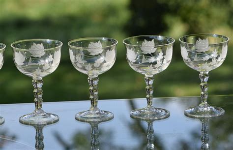 Vintage Etched Crystal Port Wine Glasses, Set of 6, Small Etched Liquor ~ Dessert Cordials ~ 4 ...