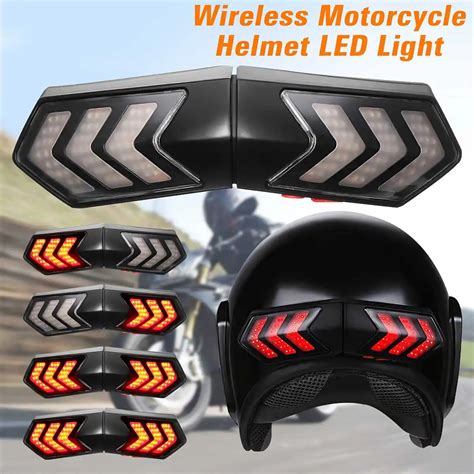 12V Wireless Motorcycle Helmet LED Safety Light Brake Lights Turn ...