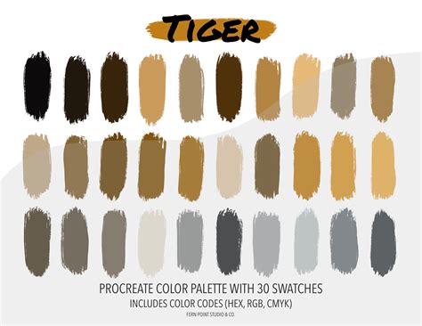 Procreate Color Palette Tiger Instant Download Digital File Color Swatches Color Codes HEX RGB ...