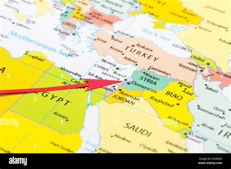 Red arrow pointing Lebanon on the map of Asia continent Stock Photo - Alamy