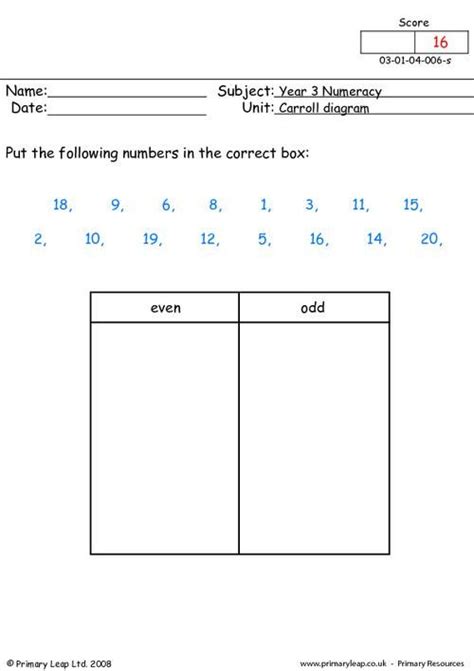 Carroll diagram Worksheet | Carroll diagram, Powerpoint lesson, Math charts