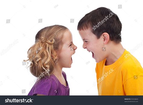 Raging Kids - Children Shouting To Each Other, Isolated Stock Photo ...