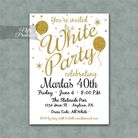 White Party Invitations - Nifty Printables