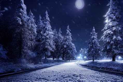 Premium Photo | Landscape of snow storm winter background at night ...