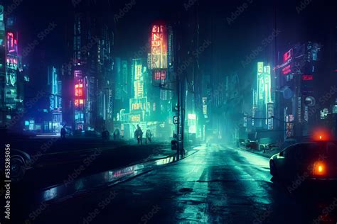 Cyberpunk neon city night. Futuristic city scene. 80's wallpaper. Retro future 3D illustration ...