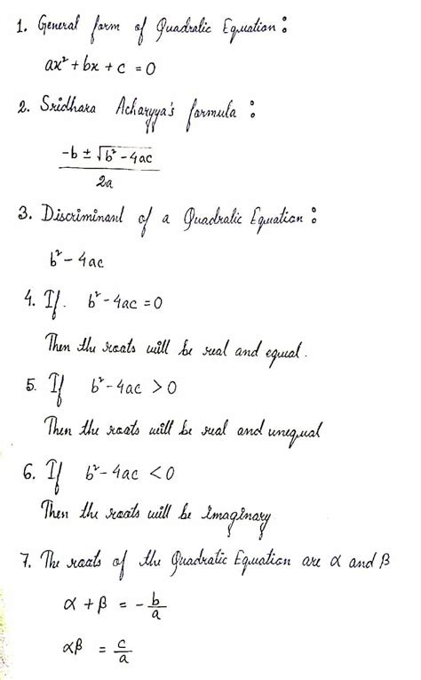 Quadratic Equation Formula Sheet - ConceptEra