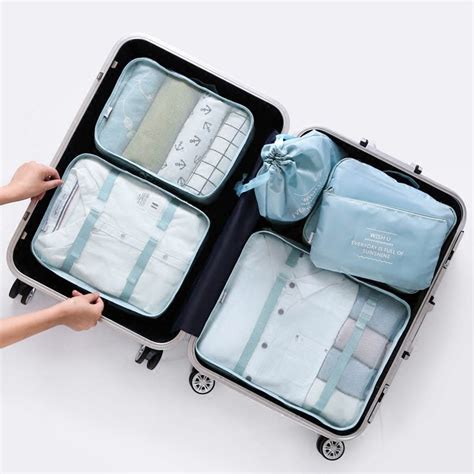 6 PCS/Set Nylon Packing Cubes Set Travel Bag Organizer Large Capacity Travel Bags Hand Luggage ...