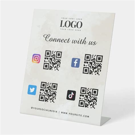 Social Media Qr Code Logo Twitter Instagram Marble Pedestal Sign | Zazzle | Qr code business ...