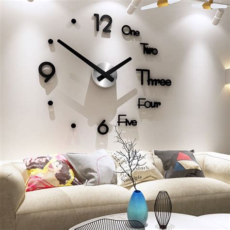 Large Wall Clock Modern Design 3D Wall Sticker Clock Silent Home Decor Living Room Quartz ...