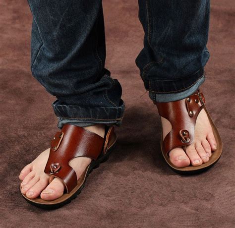 Men's Casual Folder Toe Sandals Wild Fashion Leather Sandals Drag Dansko Sandals Tall Gladiator ...