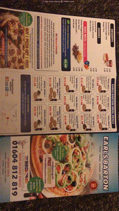 Menu at Earls Barton Pizza. Kebab/ burgers, Northampton